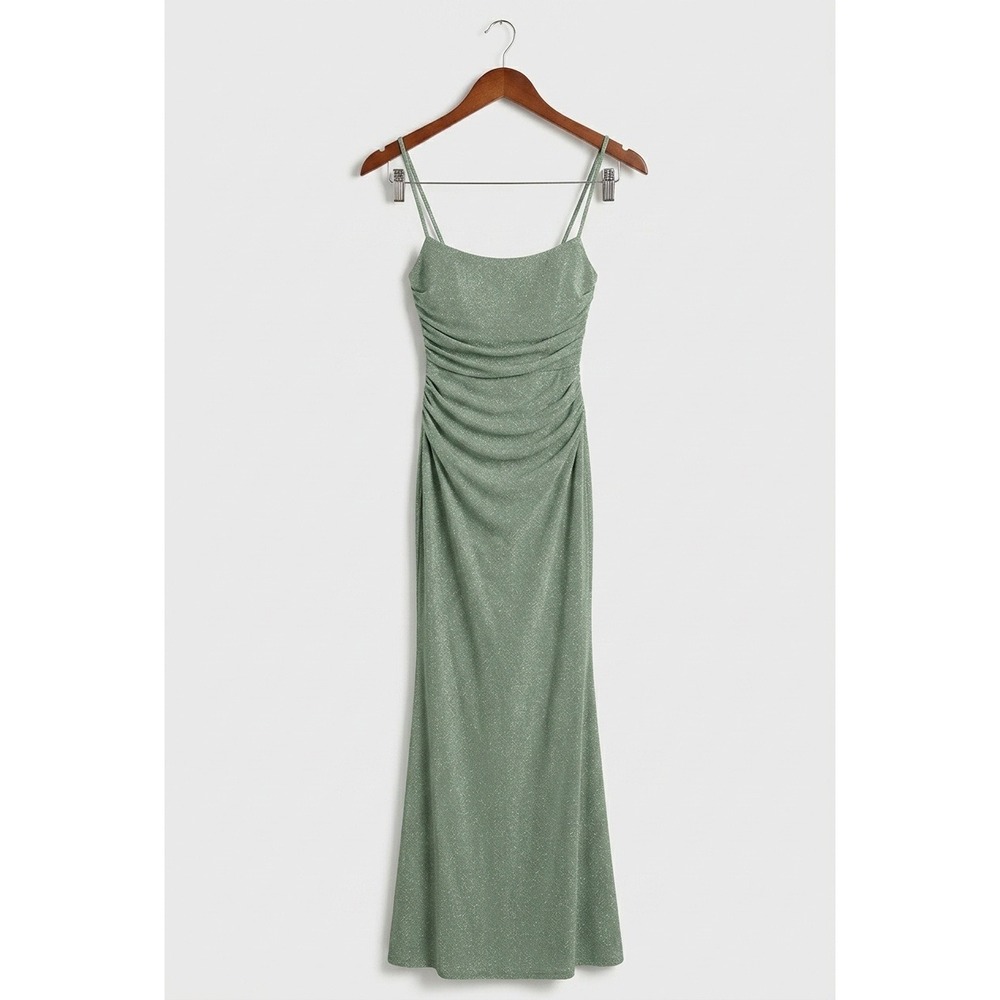 Windsor XS NWT Sage Green Ruched Lace-Up Back Maxi Dress